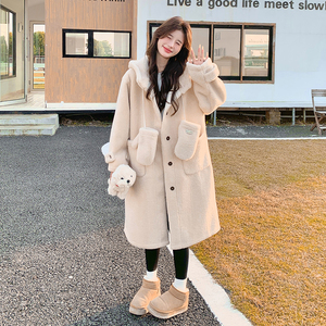 韩版连帽中长款羊羔毛大衣女2025年冬季新款显瘦加厚皮毛一体棉服图片
