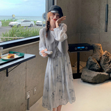 法式温柔风穿搭马甲配碎花连衣裙女2025春秋新款显瘦时尚，女装连衣裙，惟卡贝娜