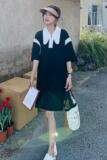 高级感polo领黑色连衣裙女夏2025新款学院风宽松休闲T恤裙中长裙，女装连衣裙，惟卡贝娜