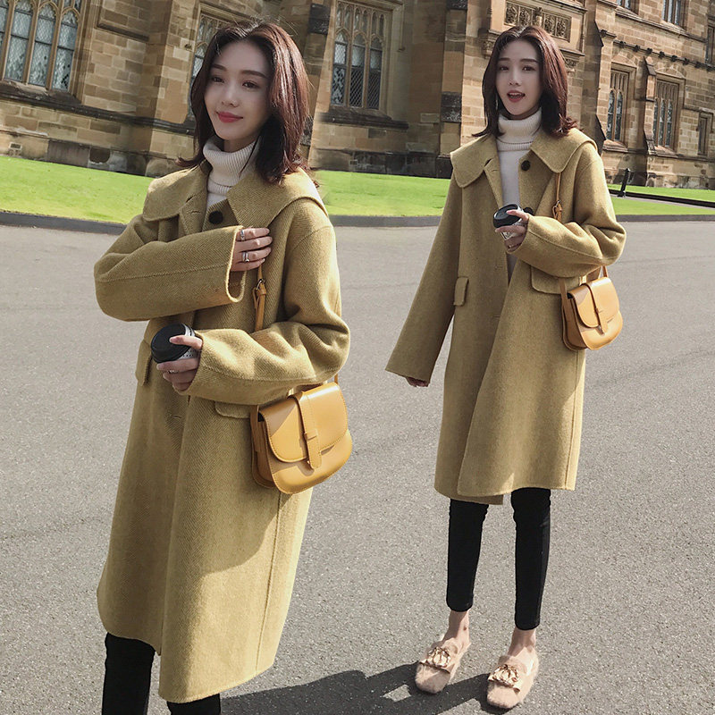 已出226-9837-P1752021新款中长款毛呢外套女控价238，女装毛呢外套，惟卡贝娜