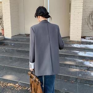 高级感双排扣西装外套女2025春季新款韩版气质通勤灰色休闲小西服图片