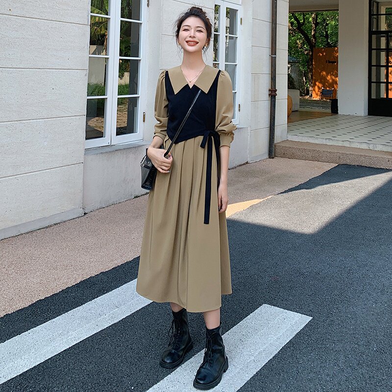 马甲衬衫连衣裙假两件春秋2025新款气质女神范韩版通勤减龄套装裙,女装连衣裙,惟卡贝娜