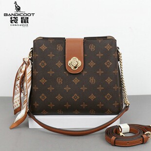 袋鼠女士手提包老花中年妈妈单肩斜挎包2026新款秋冬高级感大容量