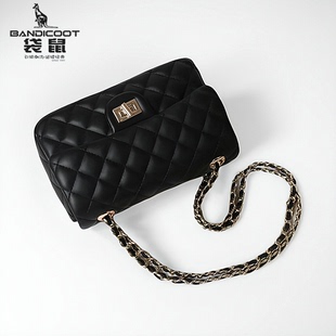 袋鼠女包2026新款 黑百搭洋气 菱格链条包小香风单肩斜挎包欧美时尚