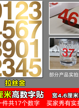 高7厘米防水数字贴纸pvc红色银色金色编组镂空标记即时贴编号7CM
