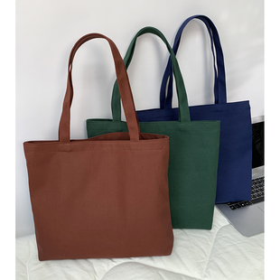 2025新款大容量帆布包男女学生手绘纯色通勤旅行单肩包手提托特包