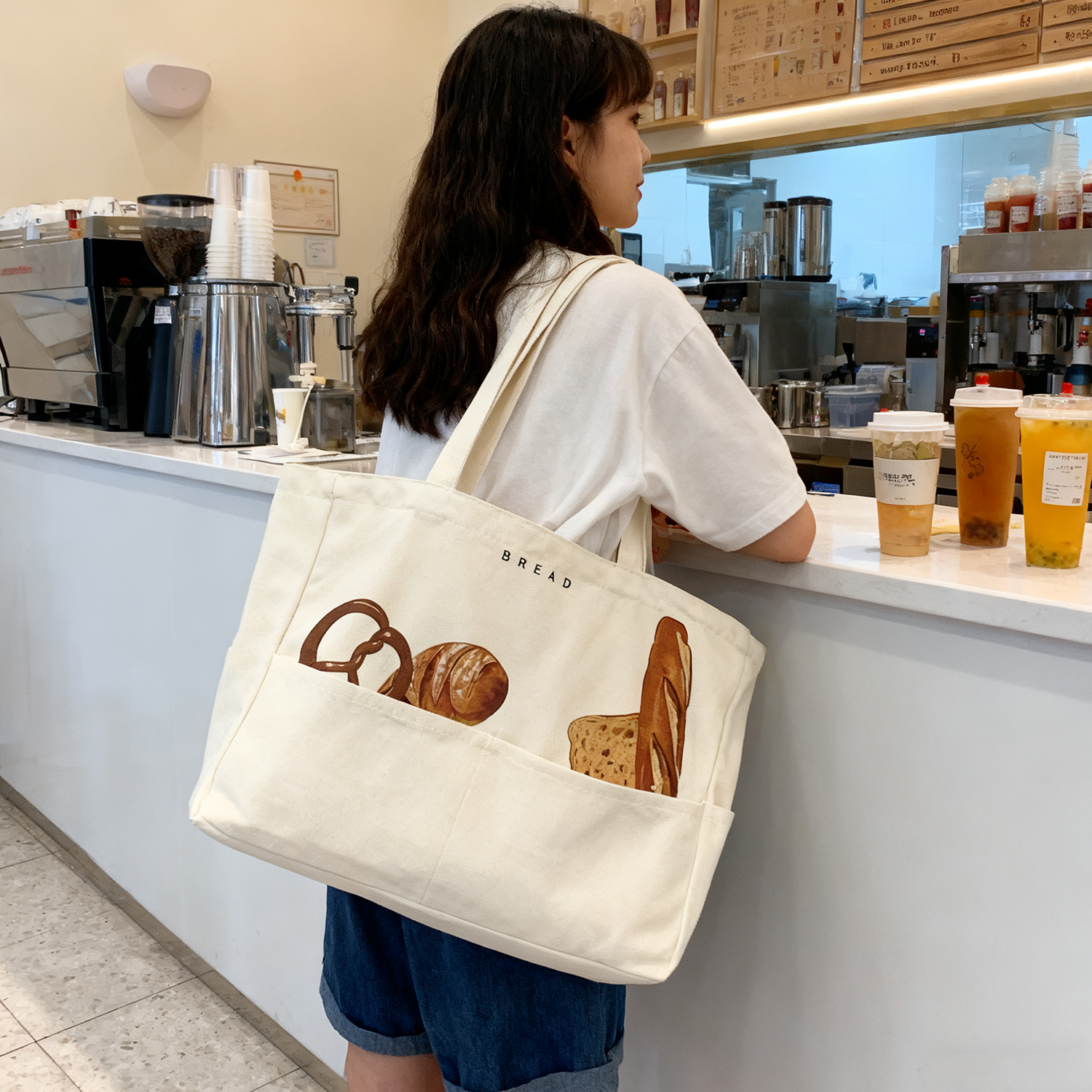 多口袋面包大号帆布包男女上学袋