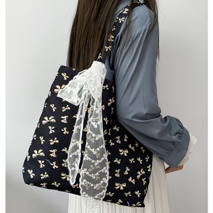 ins小清新波点碎花单肩帆布包女大容量有拉链春夏新款手提单肩袋