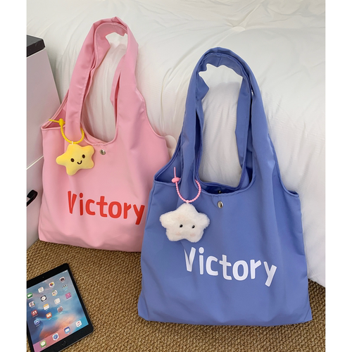 简约字母大容量红色托特帆布包