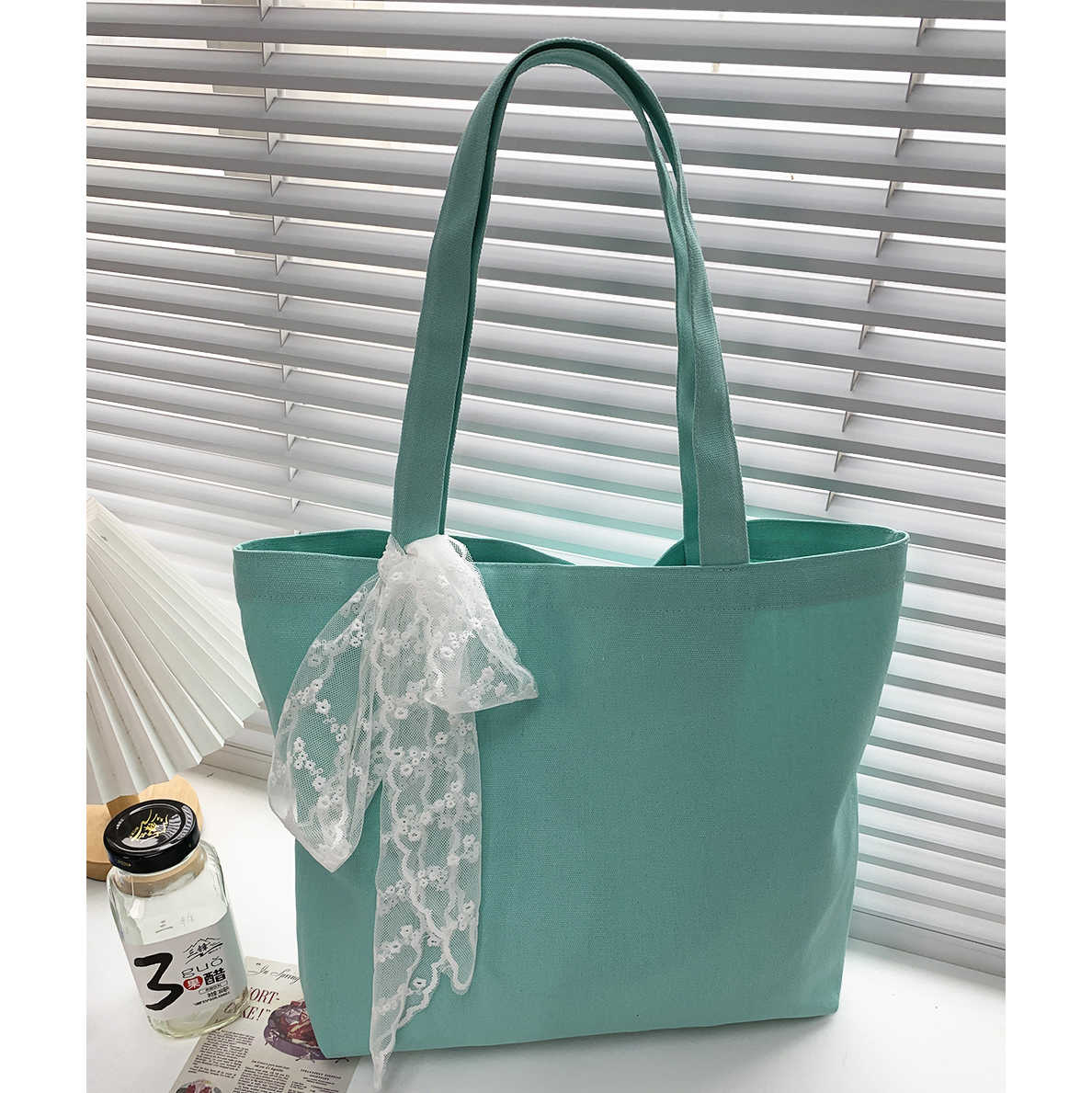 小清新薄荷绿帆布包包