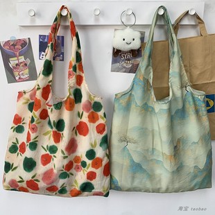 中国风2025新款小白大容量背心托特帆布包包女夏通勤手提布袋兔几