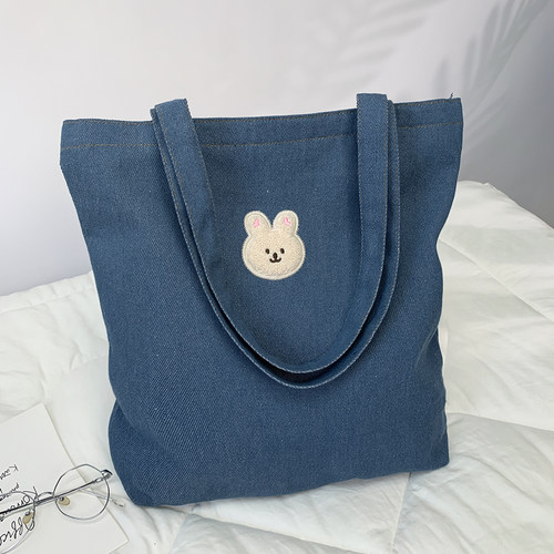 可爱刺绣兔子牛仔帆布包