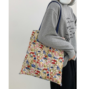 韩系甜美碎花单肩双层帆布包女腋下大容量日常通勤百搭渡假手提袋