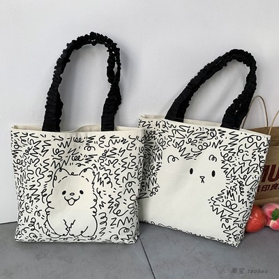 帆布包可爱卡通双面图案有拉链