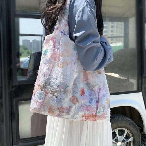 帆布包毛绒刺绣双层仙女包