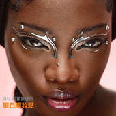 未来感银色Face Lace眼部贴纸镂空银色化妆师眼影贴创意妆金属风
