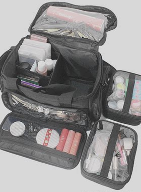斜跨手提大容量化妆包跟妆包隔板可拆卸含2个内袋母子包化妆师