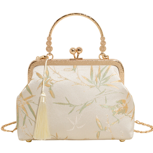 鹅黄竹叶经典宋锦国风手提小包手工包汉服包中国传统特色礼物实用