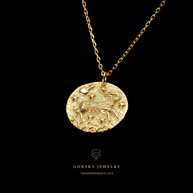 Gorsky Baroque Retro Coin constellation Necklace s925 Sterling Silver Gold-plated clavicle Aries birthday giftin the Accessories/Fashion Jewelry, Necklace  category - from Buy2taobao.com to provide professional Taobao agent buy service