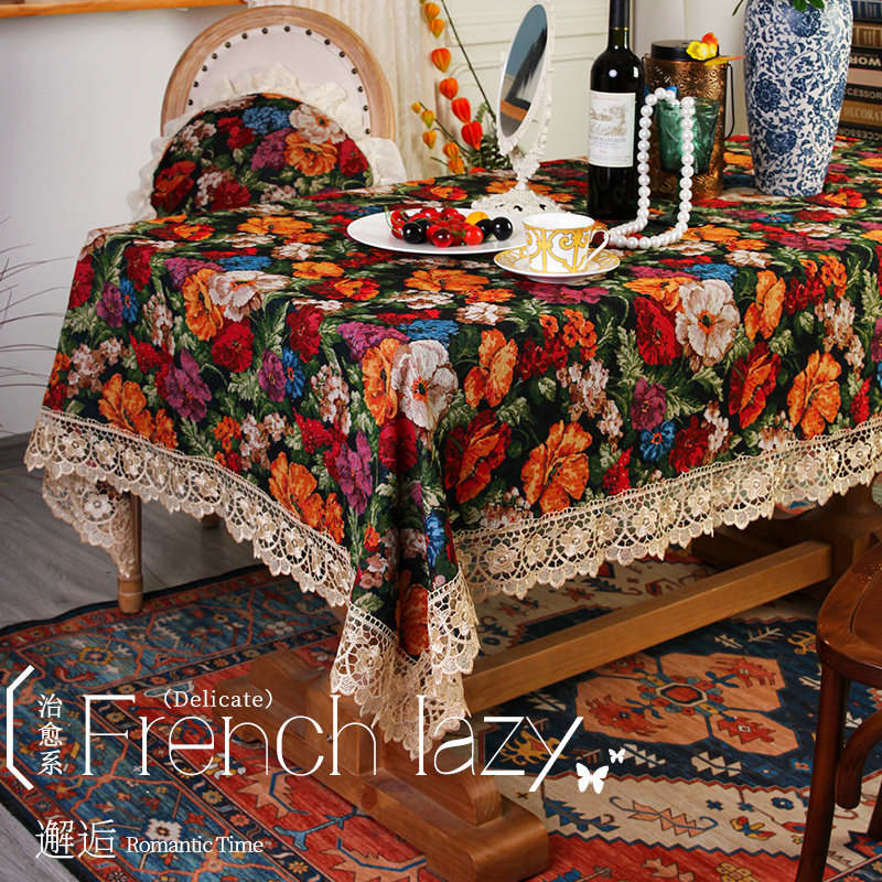 美式花卉桌布氛围感多用装饰客餐厅方圆形茶几盖巾轻奢高级感新款