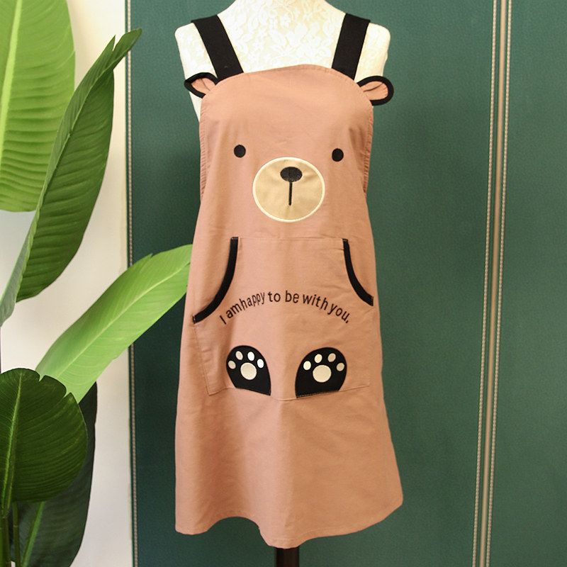 可爱卡通围裙家用厨房防污新款围腰做饭棉麻男女无袖围裙工作服