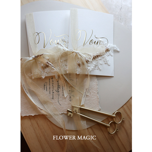 ins香槟色仙纱清新唯美仙气新娘新郎结婚礼誓言卡宣誓卡辞职卡