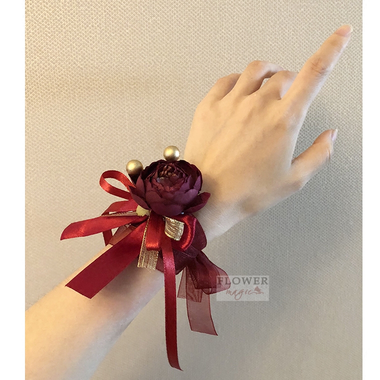 【酒红高端小红花】小花朵唯美可爱新娘伴娘婚礼活动庆典手腕花