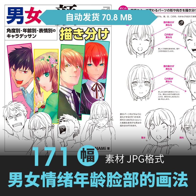 男女脸部画法漫画人物情绪表情动态线稿动漫角色绘画临摹参考素材