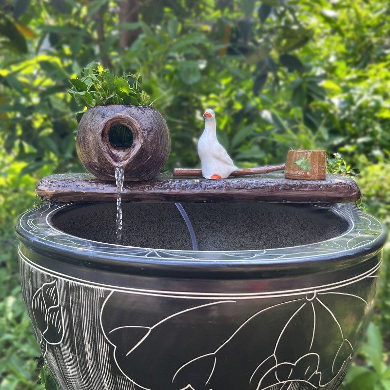 鱼缸循环水流水摆件葫芦陶罐造景流水器过滤水缸石槽草缸配件装饰