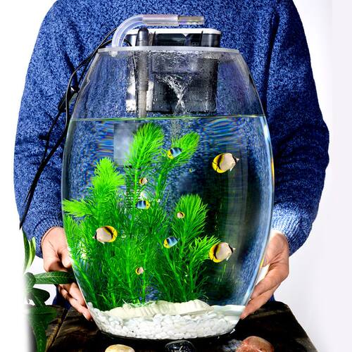 玻璃鱼缸圆形生态懒人免换水桌面圆柱炮弹金鱼缸水族箱小型加厚