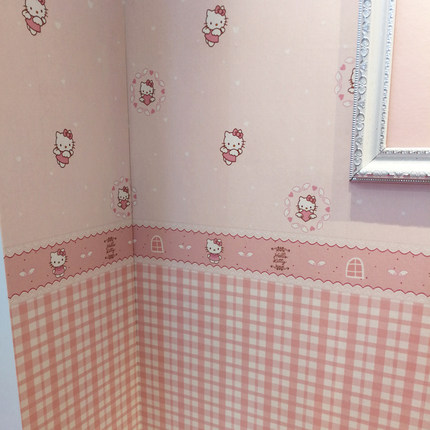 儿童墙布女孩卧室粉色公主房卡通人物hellokitty 机器猫无缝壁布