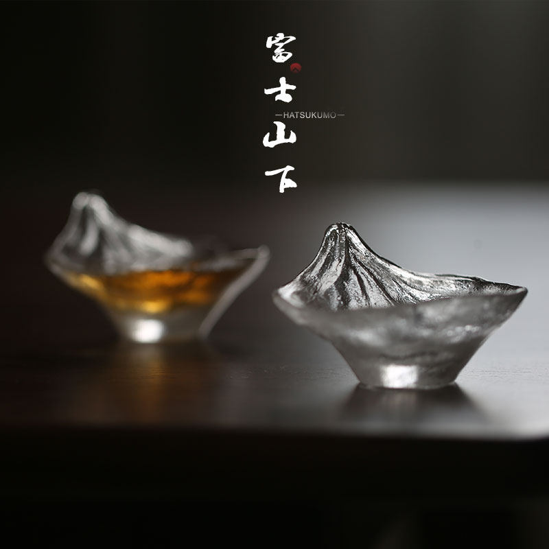 中古侘寂琉璃杯冰冻烧富士山日式图片