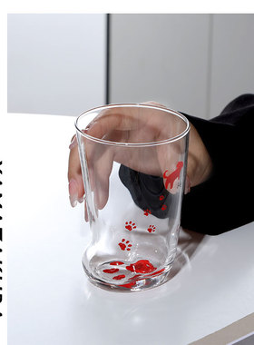 日本製 1990s津轻红色猫爪杯 江户硝子中古vintage个性小众酒杯