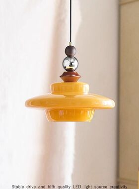 中古vintange餐厅吊灯法式奶油风高级感实木饭厅餐桌吧台吊线灯