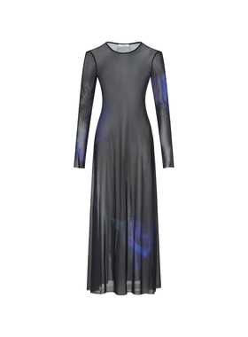 NIXNIA 蓝色妖姬定制印花圆领优雅连衣裙女 NGD2FST011