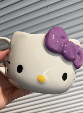 外贸货 马克杯Hello Kitty 紫色蓝色KT卡通蝴蝶结水杯茶杯早餐杯