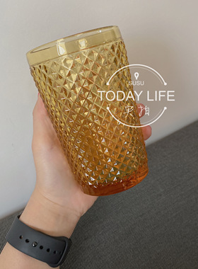 ins风复古怀旧就这么简单！彩色黄色浮雕玻璃杯！啤酒杯！饮料杯