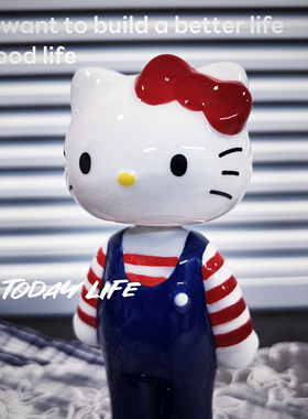 外贸尾货Hello kitty KT猫日单摇头公仔陶瓷摆件装饰咖啡厅氛围