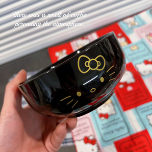 Hello Kitty 黑色釉KT猫米饭碗5寸个性创意家用陶瓷吃饭碗筷子套