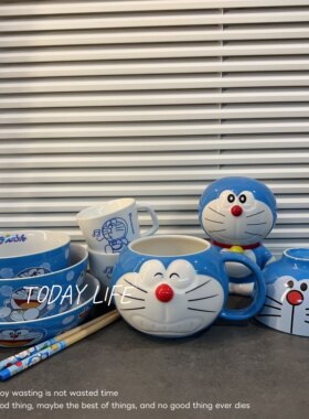 外贸尾单 陶瓷卡通哆啦A梦系列 蓝胖子造型马克杯 餐具 碗 存钱罐