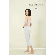 Màu sắc thu hút phụ nữ chủ đề cotton bảy điểm xà cạp Ruffled cao đàn hồi kích thước lớn nhà đồ ngủ eo cao - Quần tây