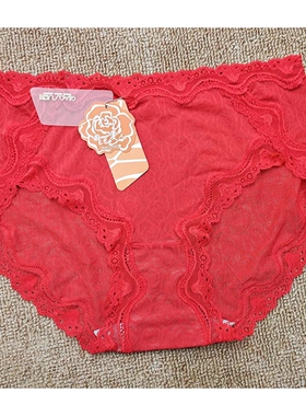 满六条包邮巧粟女士纱网蕾丝大红色内裤 大码内裤二尺到二尺八
