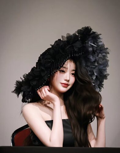 原创Lolita手作哥特暗黑寡妇帽黑珍珠流苏蕾丝黑玫瑰羽毛拍照道具