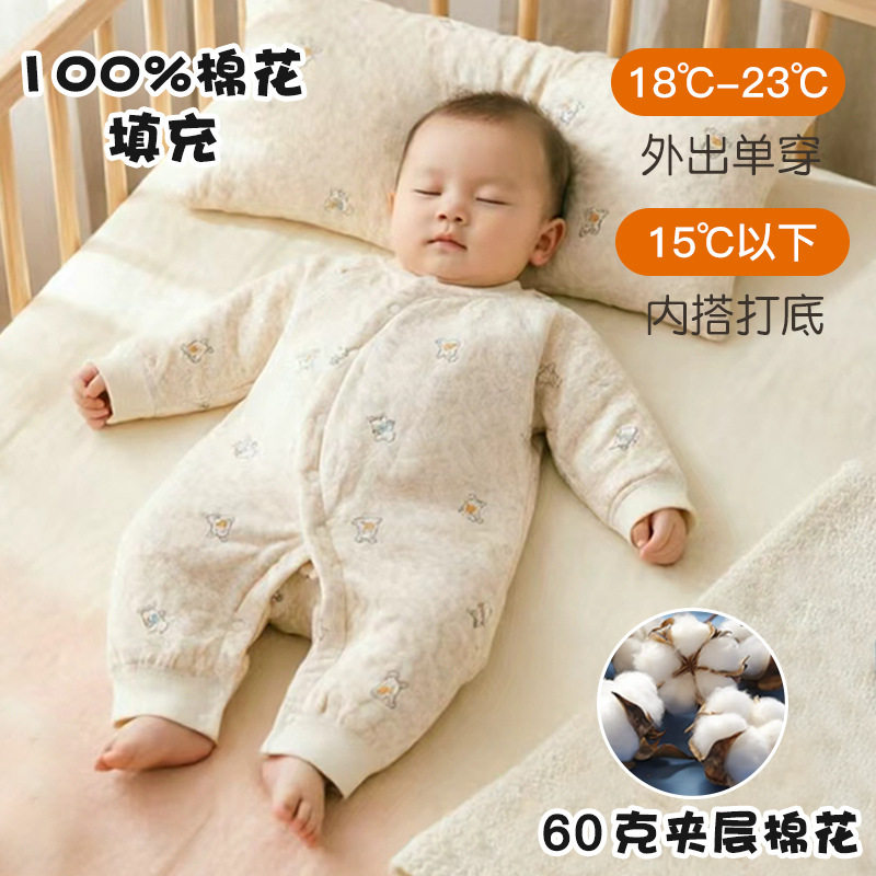 新款夹棉连体衣婴儿秋冬款三保暖