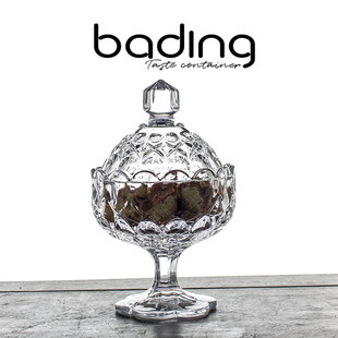 欧式复古水晶玻璃高脚带盖糖缸果盅小食碗甜品雪糕燕窝冰激凌碗杯