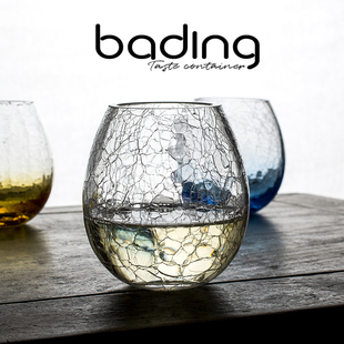 个性复古水晶质玻璃蛋形冰裂纹威士忌果汁酒吧饮料洋酒喝冷水杯子