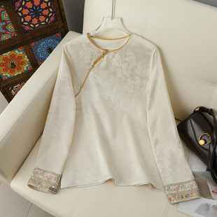 复古女装 新中式 唐装 上衣女士T恤衫 26春季 气质国风内搭长袖 新款