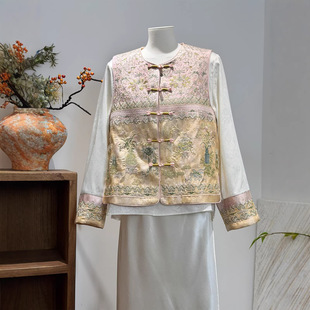 背心国风坎肩上衣 提花无袖 新中式 复古盘扣重工刺绣马甲女精套装
