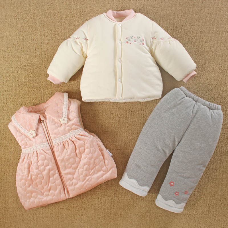 三件套装婴儿衣服秋冬装外出服女宝宝夹加厚棉服袄分体款季超好看