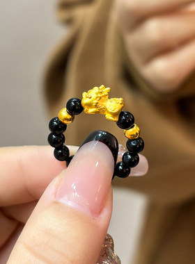 黄金貔貅宝宝戒指女2025新款999足金编织指环戒生日送女友